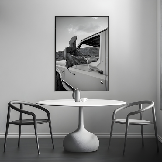 Vintage Cowgirl Boots lack and White Western Wall Art (Original Artwork)