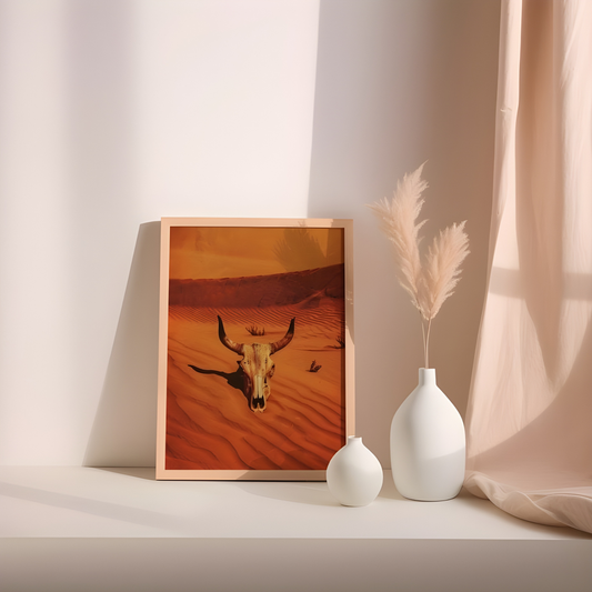 Vintage Cow Skull Western Art Print(Original Artwork)