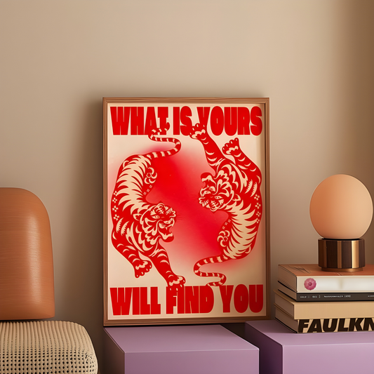 Tiger Poste Affirmation Poster Red Wall Art(Original Artwork)