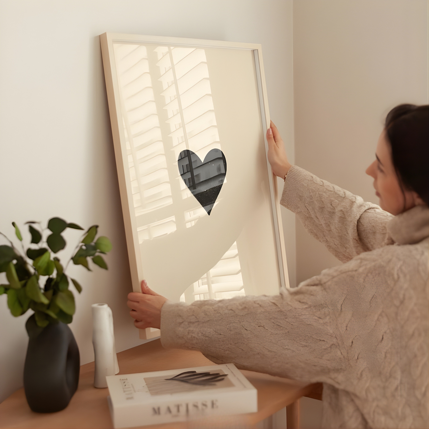 Minimalist Heart Beige and Black Wall Art(Original Artwork)