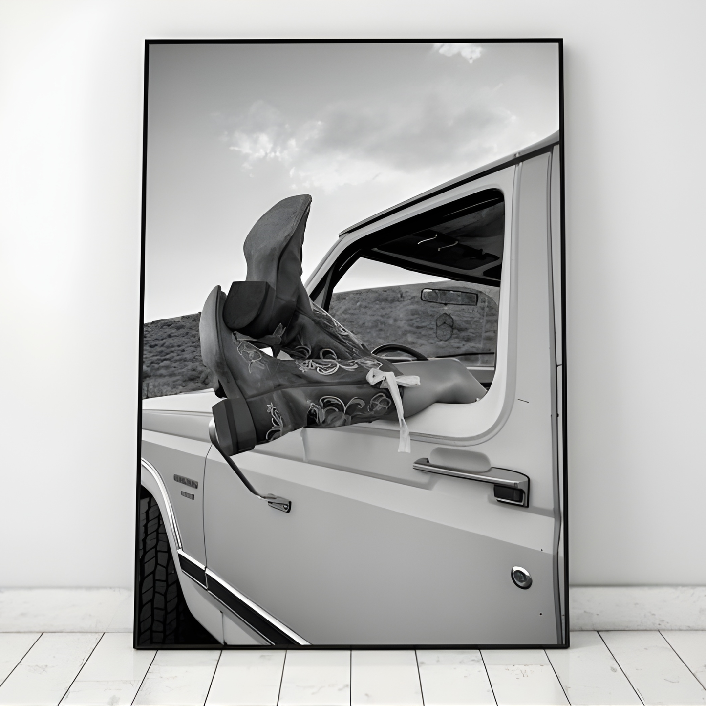 Vintage Cowgirl Boots lack and White Western Wall Art (Original Artwork)