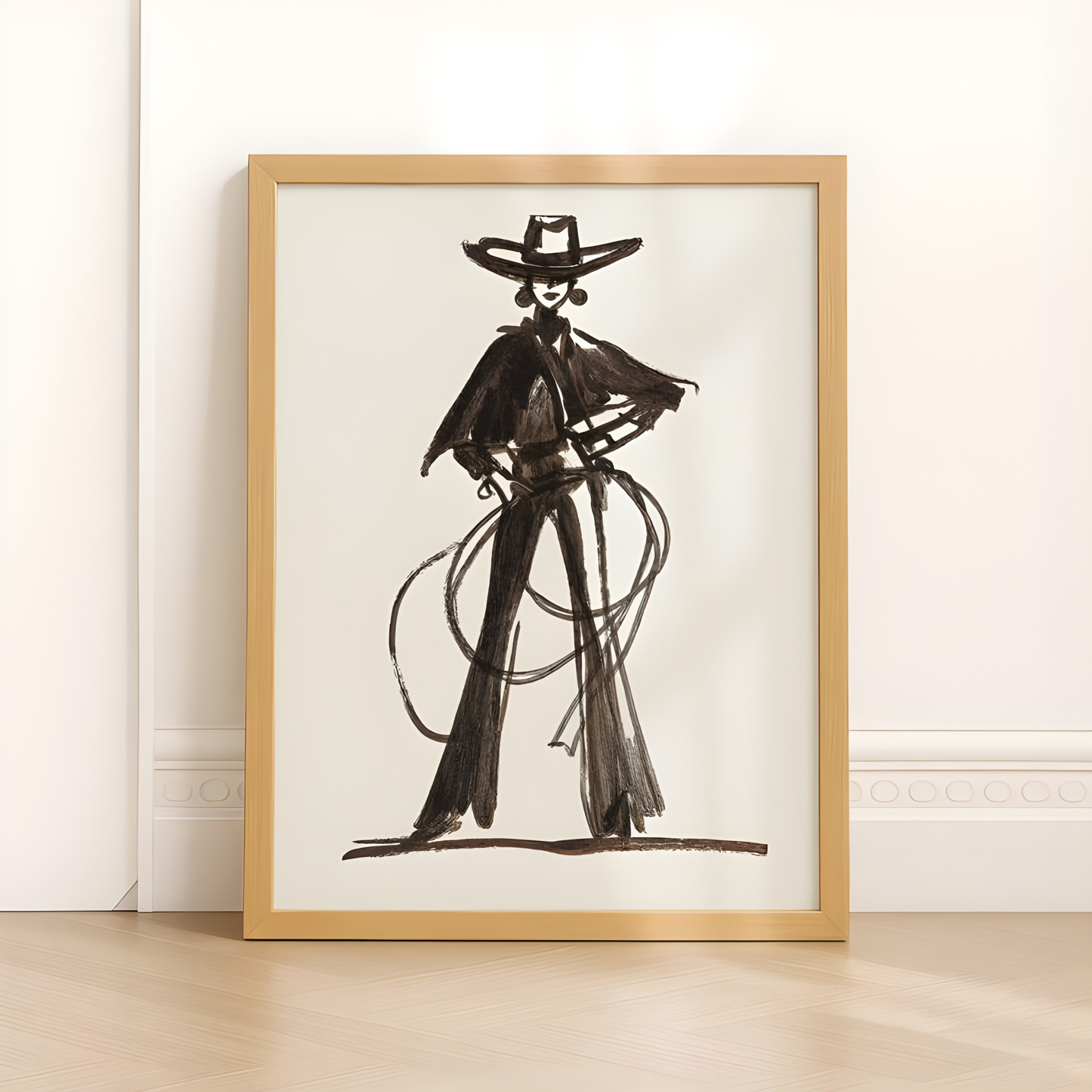 Modern Cowgirl Sketch Brown Ink Western Art(Original Artwork)