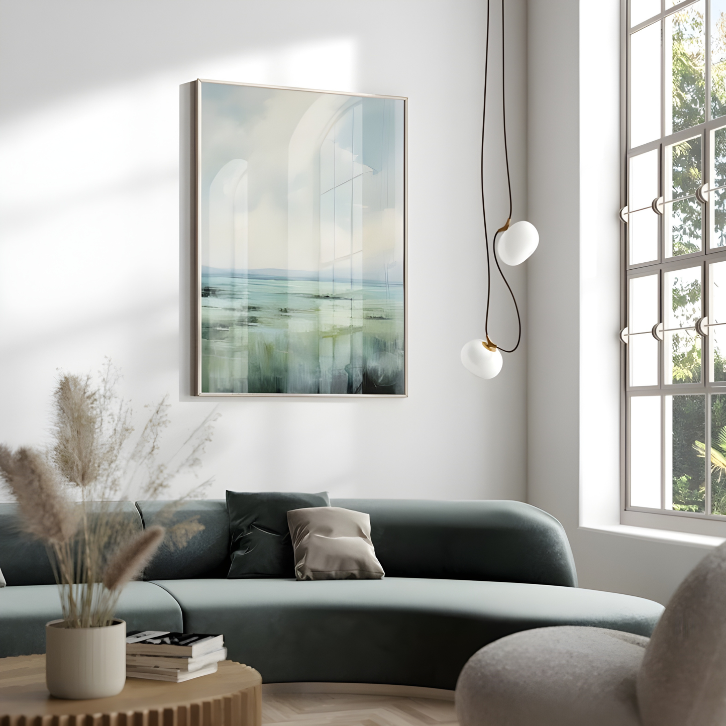 Muted Blue Green Landscape Abstract Wall Art(Original Artwork)