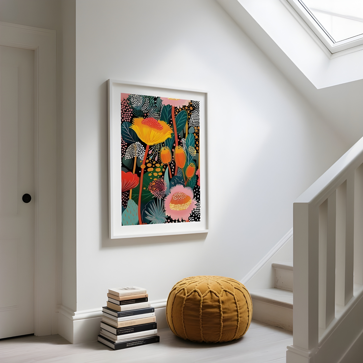 Tropical Wall Art With Bold Yellow and Pink Flowers(Original Artwork)