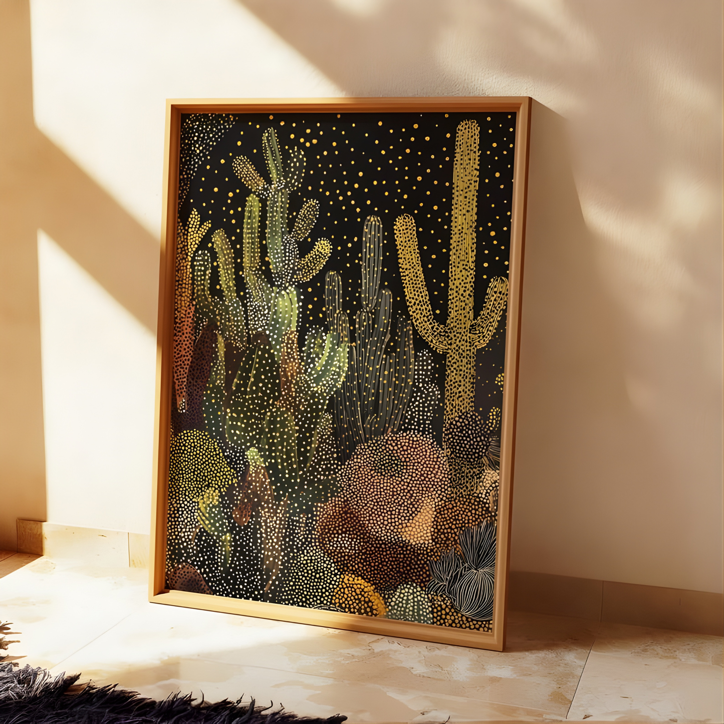 Desert Night Cactus Southwestern Wall Art(Original Artwork)