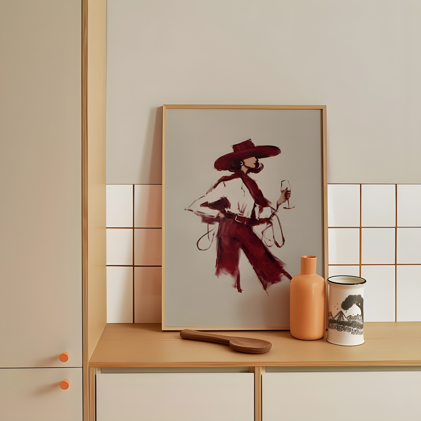 Red Wine Cowgirl Modern Western Wall Art(Original Artwork)
