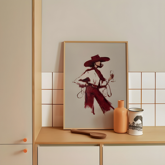 Red Wine Cowgirl Modern Western Wall Art(Original Artwork)