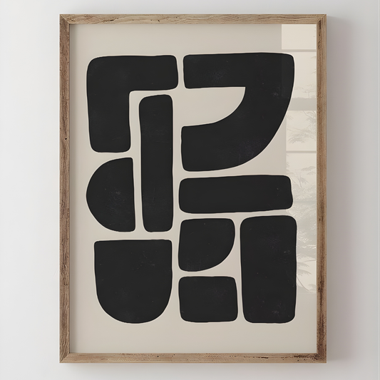 Geometric Shape Beige Black Wall Art(Original Artwork)