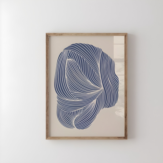 Abstract Flowing Navy Line Art Print(Original Artwork)