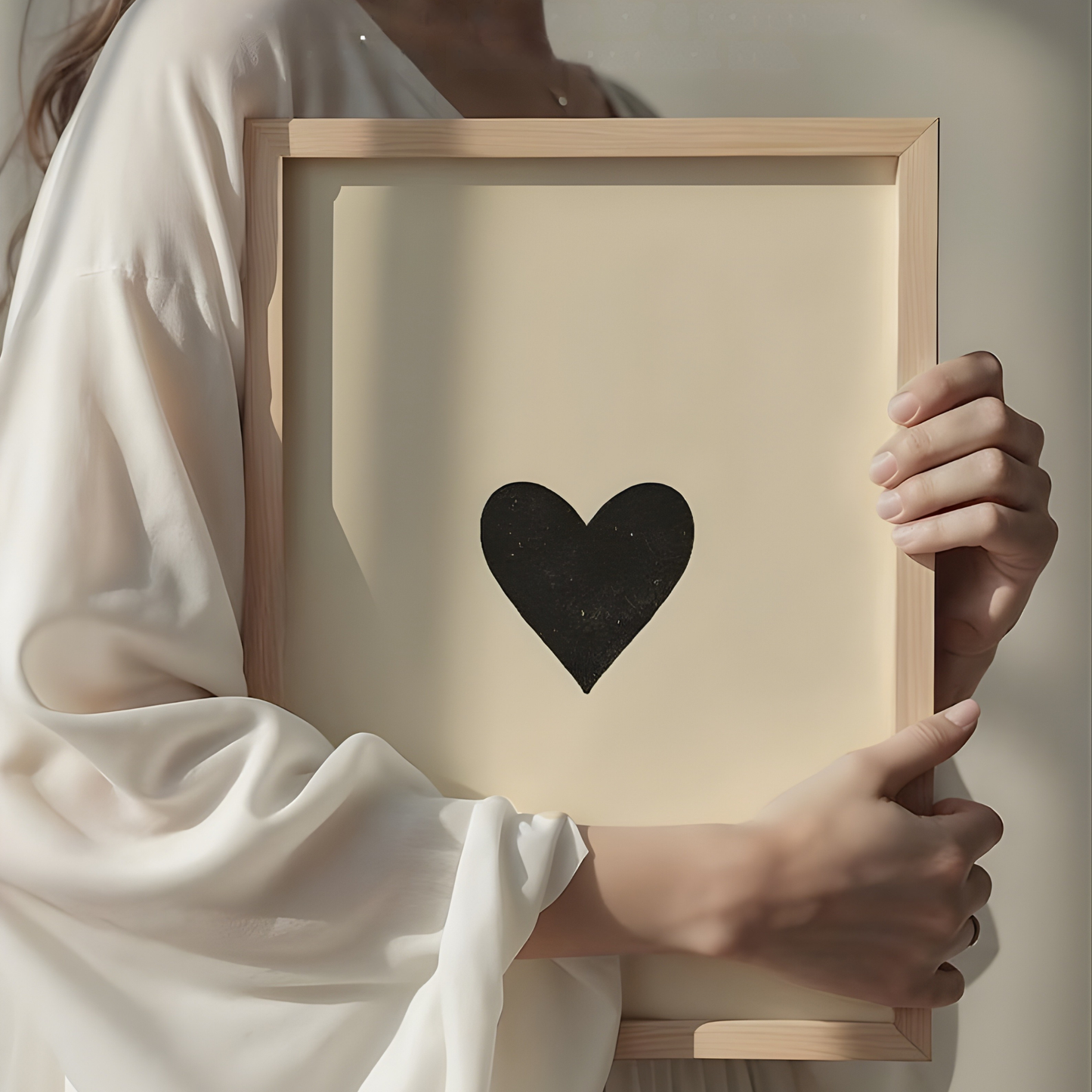 Minimalist Heart Beige and Black Wall Art(Original Artwork)