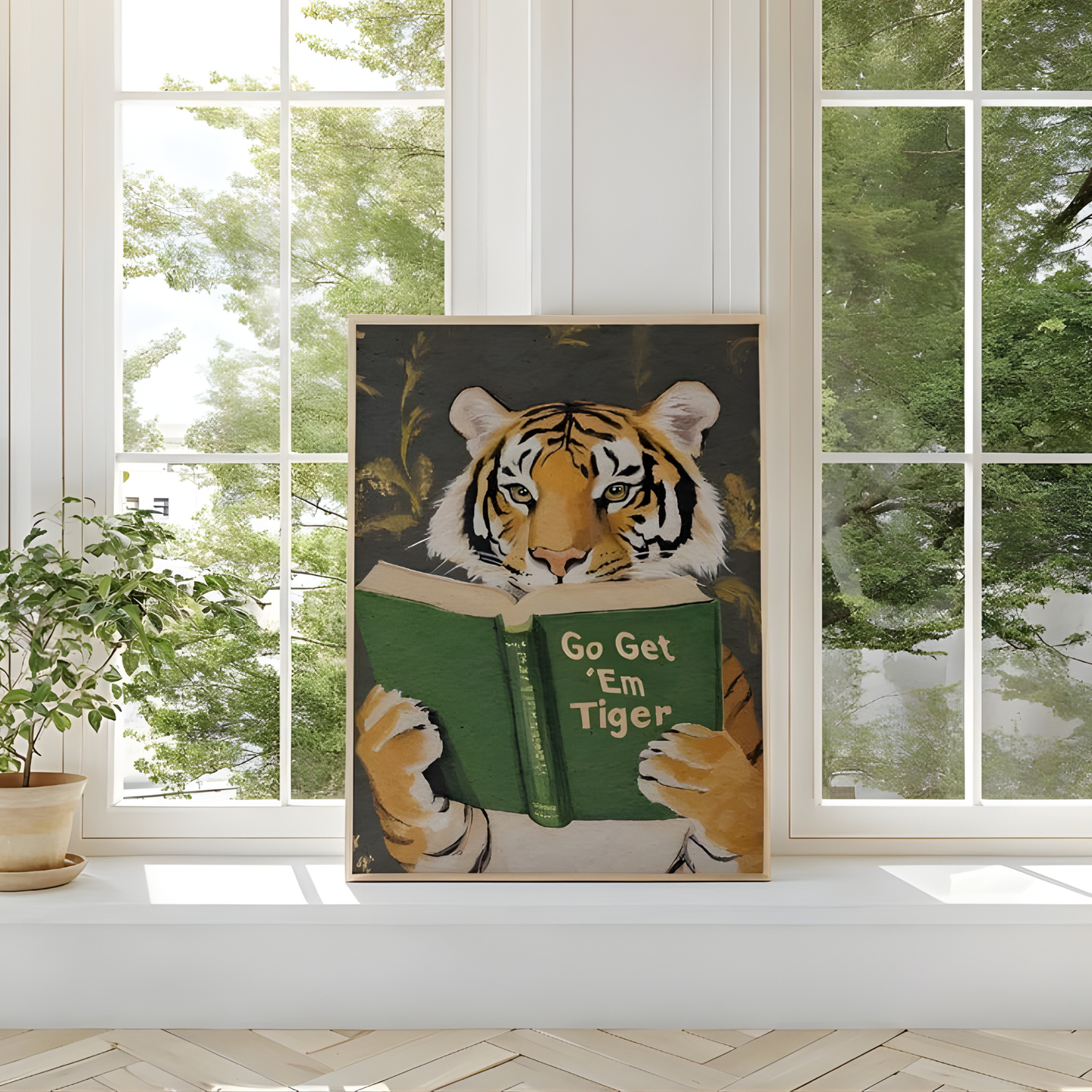 Motivational Tiger Reading wall art(Original Artwork)