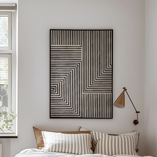 Beige Black Brush Stroke Wall Art