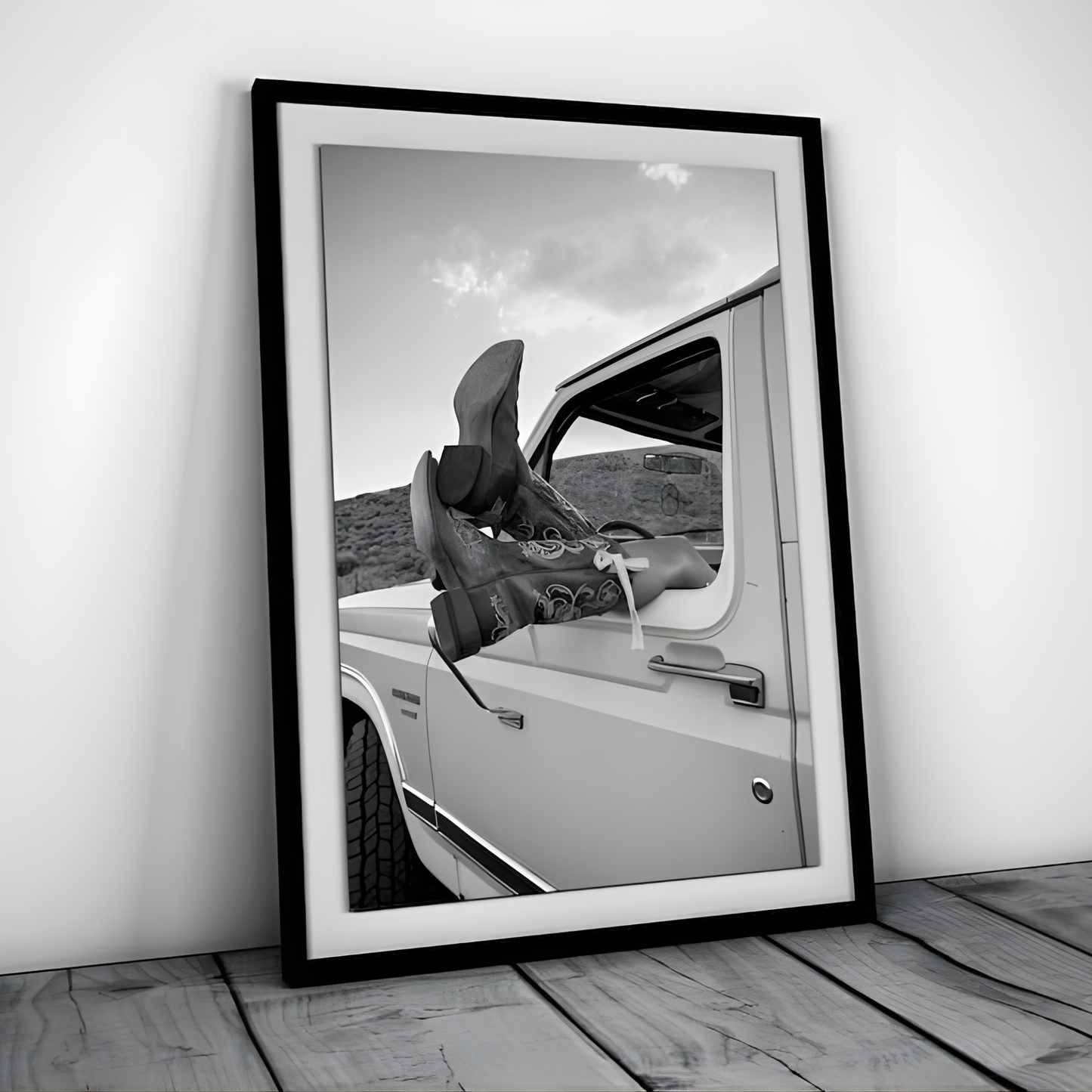 Vintage Cowgirl Boots lack and White Western Wall Art (Original Artwork)