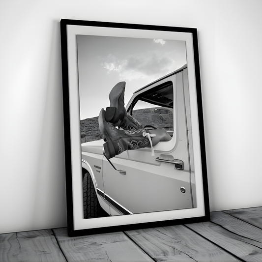 Vintage Cowgirl Boots lack and White Western Wall Art (Original Artwork)