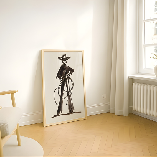 Modern Cowgirl Sketch Brown Ink Western Art(Original Artwork)