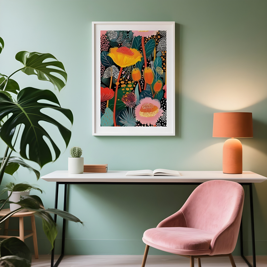 Tropical Wall Art With Bold Yellow and Pink Flowers(Original Artwork)