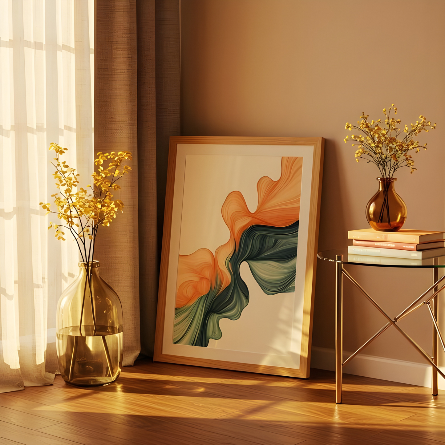 Burnt Orange Sage Green Abstract Art Print(Original Artwork)