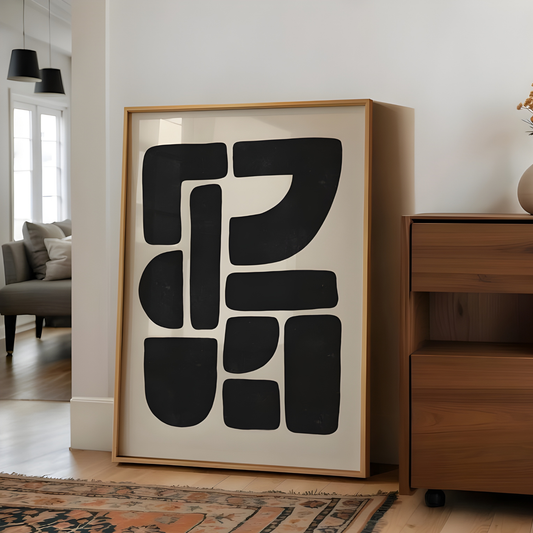 Geometric Shape Beige Black Wall Art(Original Artwork)