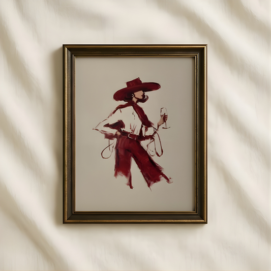 Red Wine Cowgirl Modern Western Wall Art(Original Artwork)