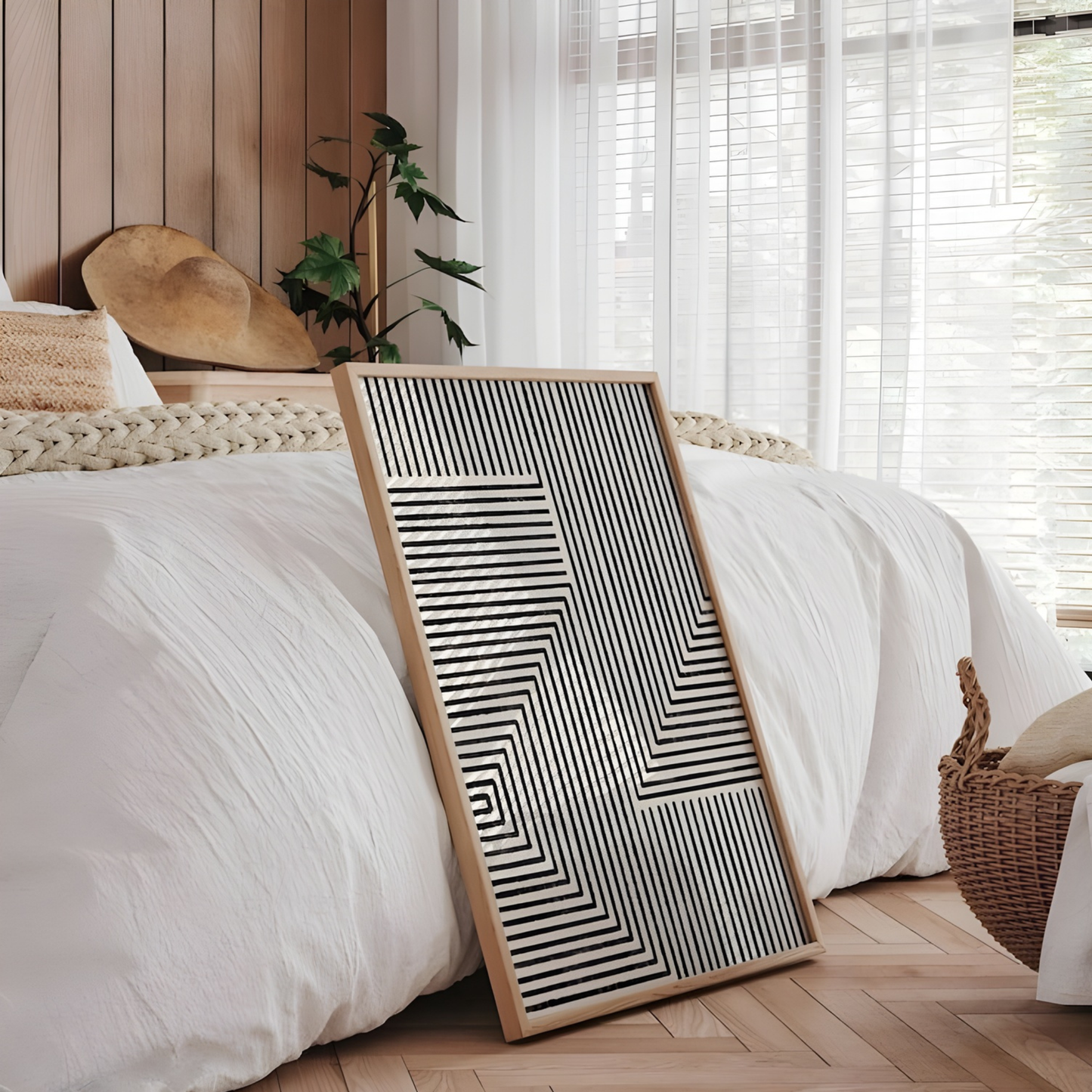 Beige Black Brush Stroke Wall Art