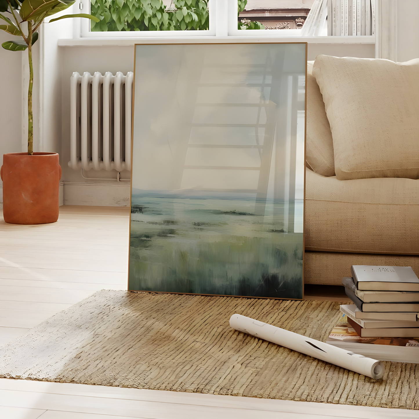 Muted Blue Green Landscape Abstract Wall Art(Original Artwork)