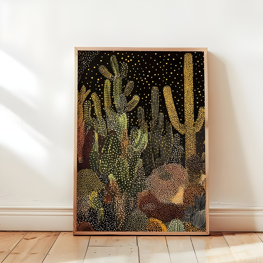 Desert Night Cactus Southwestern Wall Art(Original Artwork)