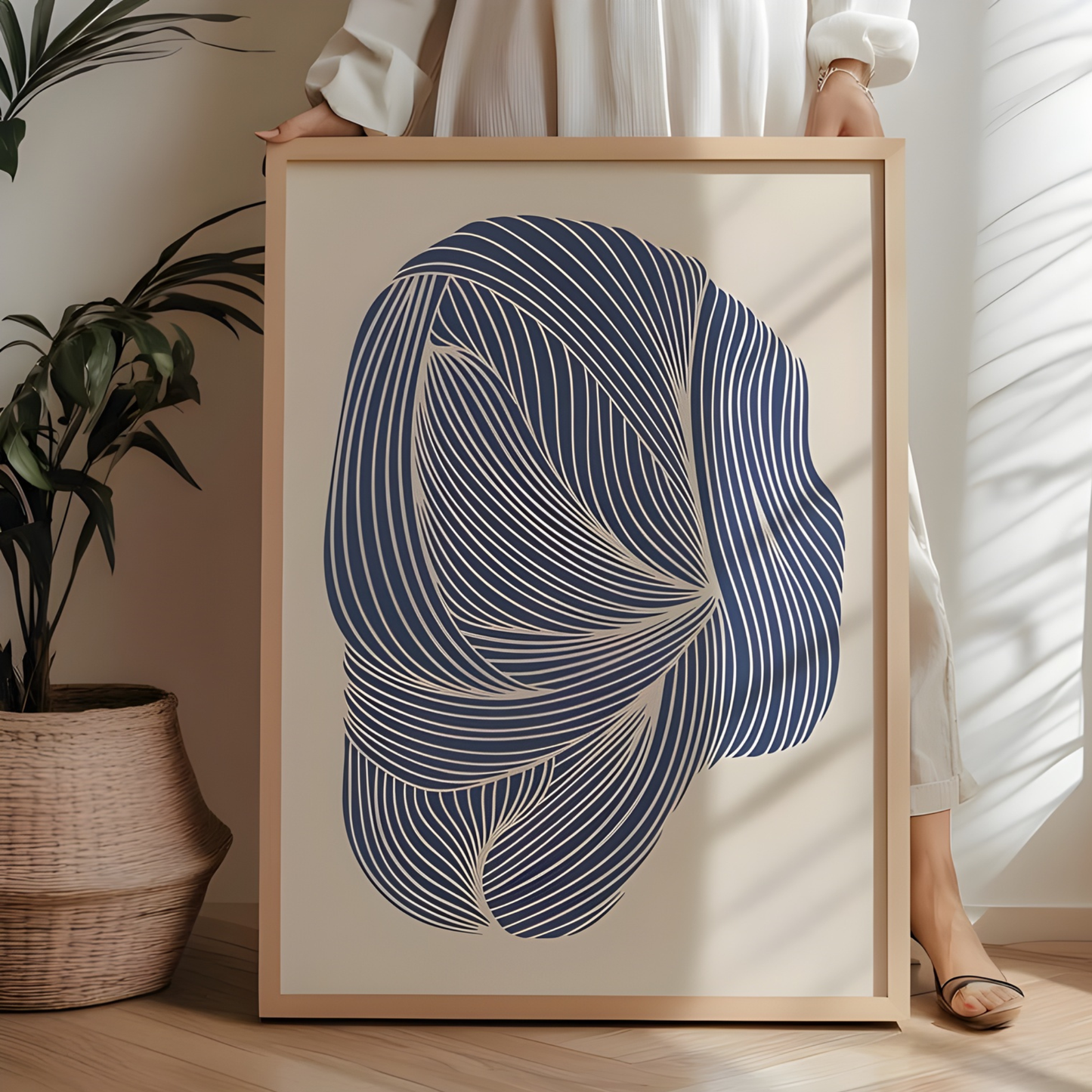 Abstract Flowing Navy Line Art Print(Original Artwork)