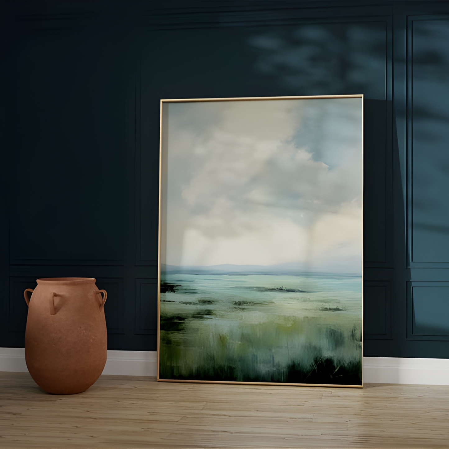 Muted Blue Green Landscape Abstract Wall Art(Original Artwork)