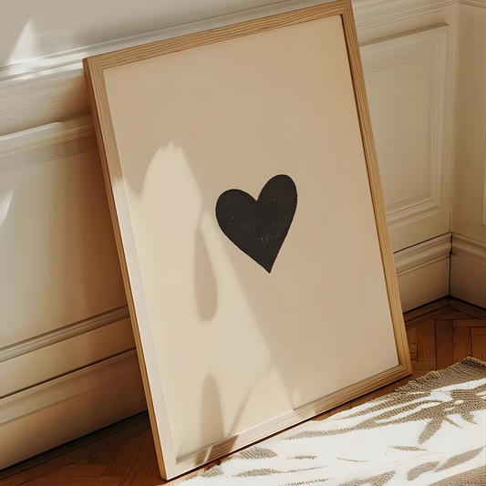Minimalist Heart Beige and Black Wall Art(Original Artwork)