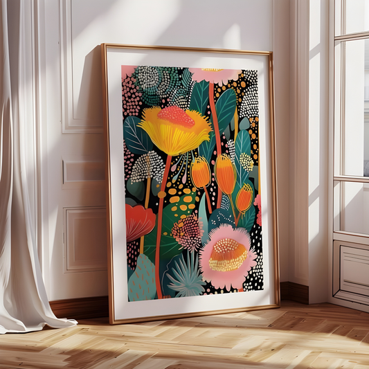 Tropical Wall Art With Bold Yellow and Pink Flowers(Original Artwork)