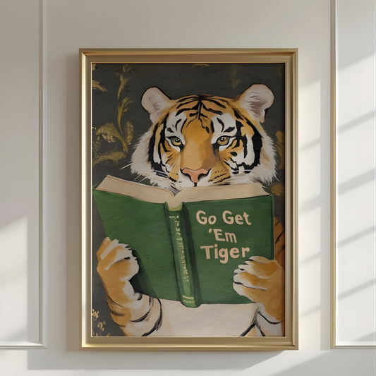 Motivational Tiger Reading wall art(Original Artwork)