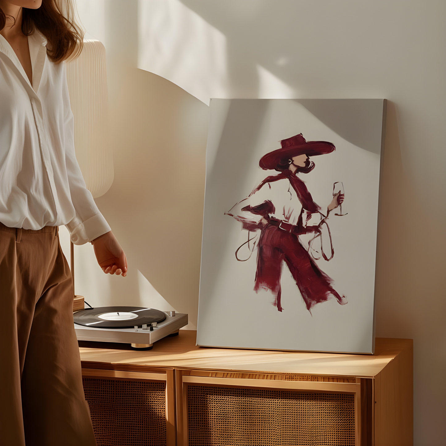 Red Wine Cowgirl Modern Western Wall Art(Original Artwork)