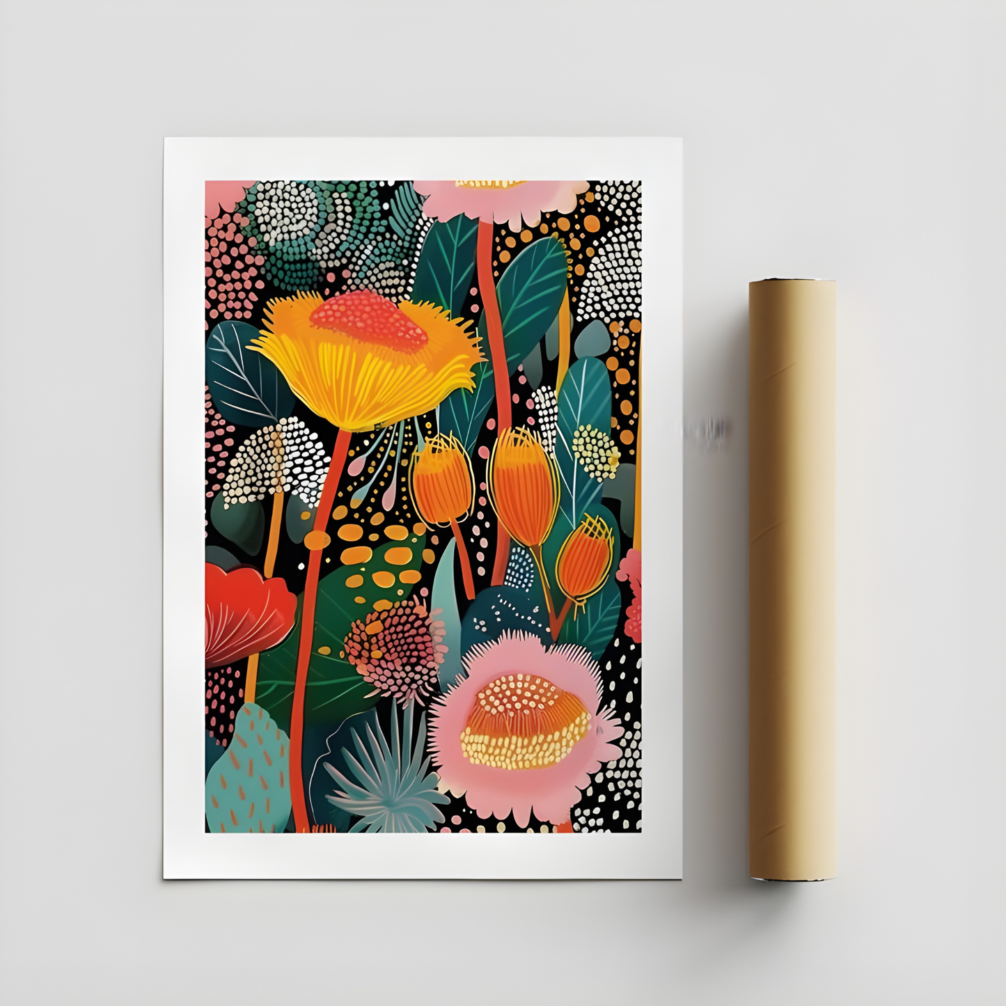 Tropical Wall Art With Bold Yellow and Pink Flowers(Original Artwork)